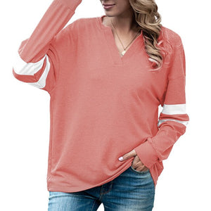 Autumn New Women t-Shirt Long Sleeve V-Neck Tee Shirt Femme Fashion Stripes Splicing Loose Fit Casual Tees Mujer Tunic Tops