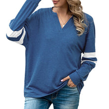 Load image into Gallery viewer, Autumn New Women t-Shirt Long Sleeve V-Neck Tee Shirt Femme Fashion Stripes Splicing Loose Fit Casual Tees Mujer Tunic Tops