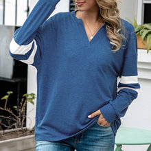 Load image into Gallery viewer, Autumn New Women t-Shirt Long Sleeve V-Neck Tee Shirt Femme Fashion Stripes Splicing Loose Fit Casual Tees Mujer Tunic Tops