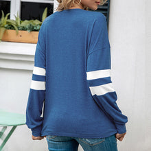 Load image into Gallery viewer, Autumn New Women t-Shirt Long Sleeve V-Neck Tee Shirt Femme Fashion Stripes Splicing Loose Fit Casual Tees Mujer Tunic Tops