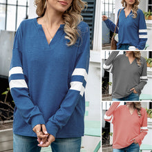 Load image into Gallery viewer, Autumn New Women t-Shirt Long Sleeve V-Neck Tee Shirt Femme Fashion Stripes Splicing Loose Fit Casual Tees Mujer Tunic Tops