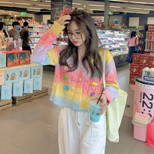 Load image into Gallery viewer, Autumn Rainbow Knitted Sweater Coat Women Floral Patchwork Kawaii Sweater Cardigan Casual Winter Warm Knitwear Sweater 2021 New