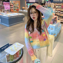 Load image into Gallery viewer, Autumn Rainbow Knitted Sweater Coat Women Floral Patchwork Kawaii Sweater Cardigan Casual Winter Warm Knitwear Sweater 2021 New