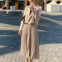 Load image into Gallery viewer, Autumn Skirt Set  Chic OL Two Piece Set Women Crop Top Casual Blazer Coat Pleated Long Skirt Suits Female 2 Piece Set