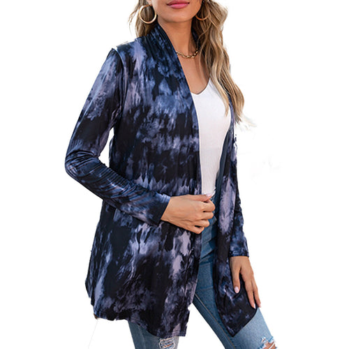 Autumn Spring 2021 New Women Cardigan Coats Open Front Tie Dye Loose Slim  Cover Ups Casual Jackets Female Streetwear
