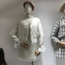 Load image into Gallery viewer, Autumn Suit Female Temperament Tweed Short Stitching Jacket + High Waist A-Line Skirt Women Two-Piece Sets