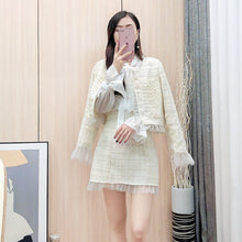 Load image into Gallery viewer, Autumn Suit Female Temperament Tweed Short Stitching Jacket + High Waist A-Line Skirt Women Two-Piece Sets