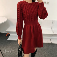 Load image into Gallery viewer, Autumn Twist Splicing Party Dress Casual Knitted Women&#39;s Dress High Waist Mini Robe Basic Woman Clothes Winter Fashion Vestidos