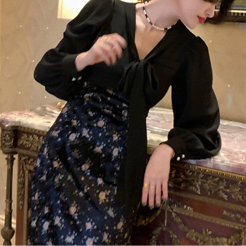 Autumn Vintage Floral Dress Women Elegant Floral Patchwork Party Midi Dresses Female Slim Korean Fashion Designer Dress 2021 New