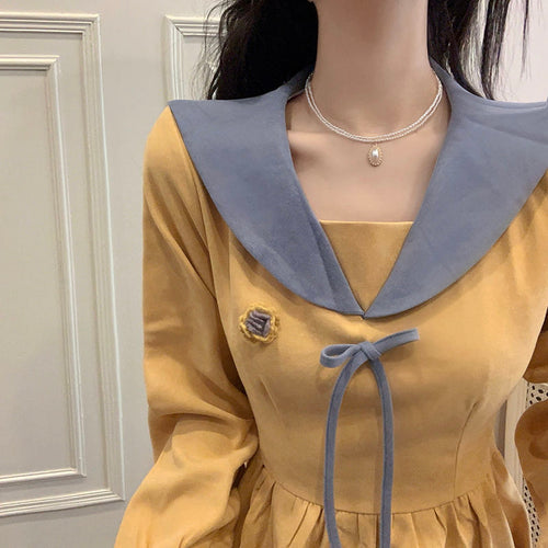 Autumn Vintage Lolita Dress Women French Patchwork Bow Elegant Designer Dress Female Koean Fashion Casual Party Midi Dress 2021