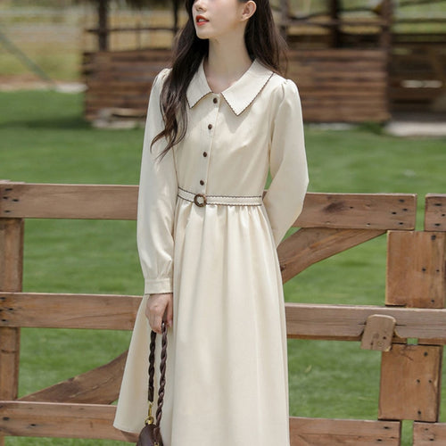 Autumn Vintage One Piece Dress Women Solid Elegant Party Midi Dress Female Korean Fashion Slim Button Designer Retro Dress 2021