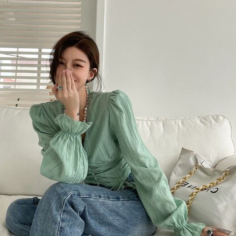 Autumn White Lace Chiffon Blouse Shirt Women Short Designer Long Sleeve Crop Tops Shirt Female Casual Bandage Sweet Tops 2021