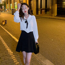 Load image into Gallery viewer, Autumn White Sweet Blouse Top Women Korean Ruffles Patchwork Bow Shirt Female Long Sleeve Chic Outing Designer Kawaii Shirt 2021