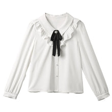 Load image into Gallery viewer, Autumn White Sweet Blouse Top Women Korean Ruffles Patchwork Bow Shirt Female Long Sleeve Chic Outing Designer Kawaii Shirt 2021