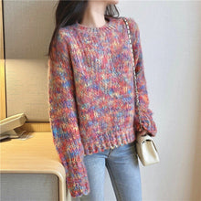 Load image into Gallery viewer, Autumn Winter 2022 New Rainbow Tie Dyed Sweater Women Thick Thread Hong Kong Style Knitted Tops Korean Chic Sweet Pull Femme