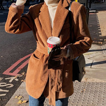 Load image into Gallery viewer, Autumn Winter 2022 Retro Lapel Women Coats Two Grain Buckle Bandage Waist Long Sleeve Suit Coat Elegant OL Style Women Blazers