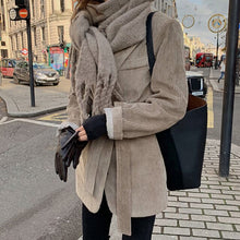 Load image into Gallery viewer, Autumn Winter 2022 Retro Lapel Women Coats Two Grain Buckle Bandage Waist Long Sleeve Suit Coat Elegant OL Style Women Blazers