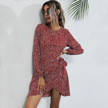 Load image into Gallery viewer, Autumn Winter Asymmetrical Dress Women Casual Full Sleeve Slim Leopard Bandage Print Short Dress For Women 2020 New