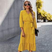 Load image into Gallery viewer, Autumn Winter Dot Bandage Dress Women Casual Ruffles V Neck High Waist Slim Print Long Dress For Women 2021 New Fashion