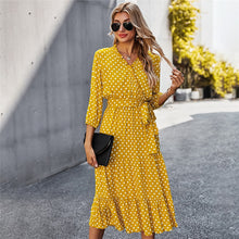 Load image into Gallery viewer, Autumn Winter Dot Bandage Dress Women Casual Ruffles V Neck High Waist Slim Print Long Dress For Women 2021 New Fashion