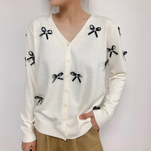 Autumn Winter Elegant Cardigan Sweaters Women Bow Knit Designer Harajuku Cardigan 2021 Long Sleeve Korean Fashion Chic Clothing