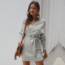 Load image into Gallery viewer, Autumn Winter Knitted Dress Women Full Sleeve Solid Dresses Sweet Slim Adjust Waist Women Dress Casual Hip Dress