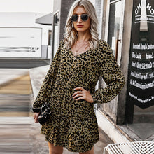 Load image into Gallery viewer, Autumn Winter Leopard Oversize Dress Women Casual V Neck Button A Line Mini