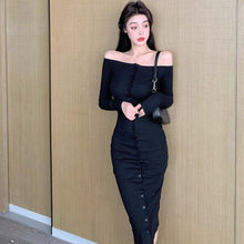Load image into Gallery viewer, Autumn Winter Long Sleeve Off-shoulder Woman Dress Korean Style Elegant Sexy Slim Fit Bottoming Dress Vestidos Mujer Simple Robe