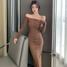 Load image into Gallery viewer, Autumn Winter Long Sleeve Off-shoulder Woman Dress Korean Style Elegant Sexy Slim Fit Bottoming Dress Vestidos Mujer Simple Robe