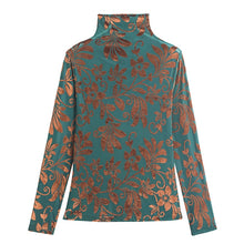 Load image into Gallery viewer, Autumn Winter Long Sleeve Women&#39;s T-Shirt Fashion Casual Turtleneck Vetvel Flocking Mesh Tops Plus Size Female Clothing