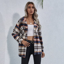 Load image into Gallery viewer, Autumn Winter  Loose-collar Lapel Plaid Color Matching Women Jacket Casual Female Outwear Long-sleeved Coat