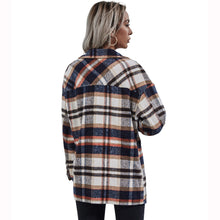 Load image into Gallery viewer, Autumn Winter  Loose-collar Lapel Plaid Color Matching Women Jacket Casual Female Outwear Long-sleeved Coat