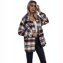 Load image into Gallery viewer, Autumn Winter  Loose-collar Lapel Plaid Color Matching Women Jacket Casual Female Outwear Long-sleeved Coat