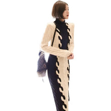 Load image into Gallery viewer, Autumn Winter New Slim High Neck Knit Thick Black and White Sweater Dress 2021 New Formal Dress