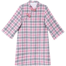 Load image into Gallery viewer, Autumn Winter Plus Velvet Thickening Improved Cheongsam Women Stand Collar Plaid Print Buckle Chinese Style Woolen Dress Female