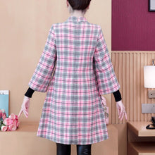 Load image into Gallery viewer, Autumn Winter Plus Velvet Thickening Improved Cheongsam Women Stand Collar Plaid Print Buckle Chinese Style Woolen Dress Female