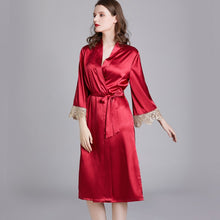 Load image into Gallery viewer, Autumn Winter Soft Sexy Sleepwear Satin Silk Nightgowns Women High Quality Ladies Nightgowns Lace Red Dress Camisola