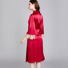 Load image into Gallery viewer, Autumn Winter Soft Sexy Sleepwear Satin Silk Nightgowns Women High Quality Ladies Nightgowns Lace Red Dress Camisola