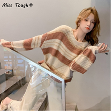 Load image into Gallery viewer, Autumn Winter Streped Knitted Sweater Women Patchwork Loose Pullover Sweater Female Casual Korean Designer Knitwear Sweater 2021