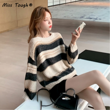 Load image into Gallery viewer, Autumn Winter Streped Knitted Sweater Women Patchwork Loose Pullover Sweater Female Casual Korean Designer Knitwear Sweater 2021