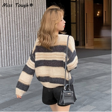 Load image into Gallery viewer, Autumn Winter Streped Knitted Sweater Women Patchwork Loose Pullover Sweater Female Casual Korean Designer Knitwear Sweater 2021