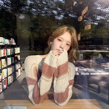 Load image into Gallery viewer, Autumn Winter Streped Knitted Sweater Women Patchwork Loose Pullover Sweater Female Casual Korean Designer Knitwear Sweater 2021