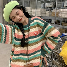 Load image into Gallery viewer, Autumn Winter Striped Knitted Sweater Women Casual Patchwork Oversized Pullover Sweater Female Korean Style Warm Sweater 2021