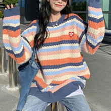 Load image into Gallery viewer, Autumn Winter Striped Knitted Sweater Women Casual Patchwork Oversized Pullover Sweater Female Korean Style Warm Sweater 2021