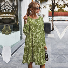 Load image into Gallery viewer, Autumn Winter Temperament Print Dress Women Casual Button A Line Loose Knee Length Dress For Women 2021 New Fashion