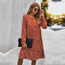 Load image into Gallery viewer, Autumn Winter Temperament Print Dress Women Casual Button A Line Loose Knee Length Dress For Women 2021 New Fashion