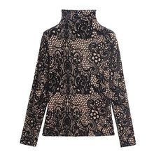 Load image into Gallery viewer, Autumn Winter Turtleneck Women&#39;s T-Shirt Fashion Casual Print Long Sleeve Velvet Tops And Shirt Plus Size Blusas