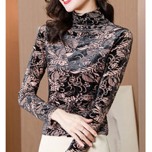 Load image into Gallery viewer, Autumn Winter Turtleneck Women&#39;s T-Shirt Fashion Casual Print Long Sleeve Velvet Tops And Shirt Plus Size Blusas