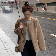 Load image into Gallery viewer, Autumn Winter Warm Fur Coat Women Solid Casual Loose Kawaii Overcoat Female Korean Fashion Pocket Short Outwear Jacket 2021 New