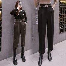 Load image into Gallery viewer, Autumn Winter Women&#39;s Ankle-Length Pants Wool Suit Thick Pants Women High Waist Harem Pants with Belt  Womens Loose Trousers